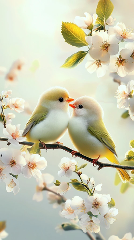 卡通鸟儿树叶枝头栖息