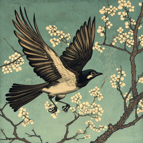 鸟儿飞离树枝瞬间