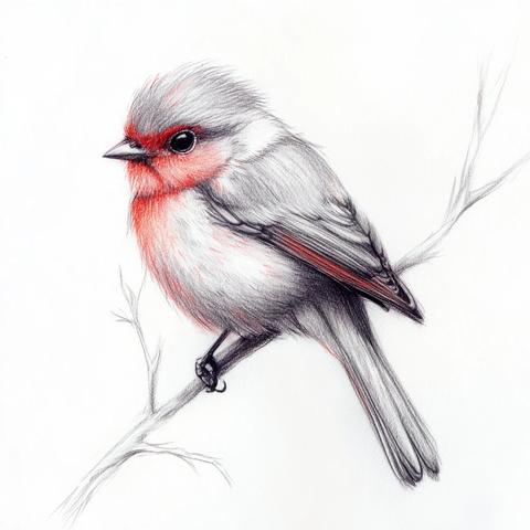 红喉鸟铅笔素描