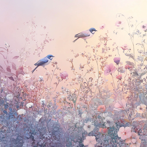 日出花园鸟语花香