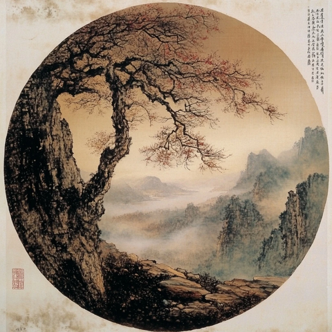 山间孤树挺立的壮丽自然景观