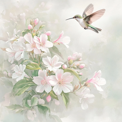 春日花束与飞翔蜂鸟