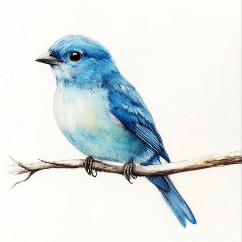 小蓝鸟静物水彩画
