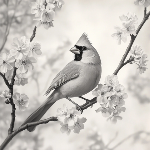 红衣主教栖息樱花枝头