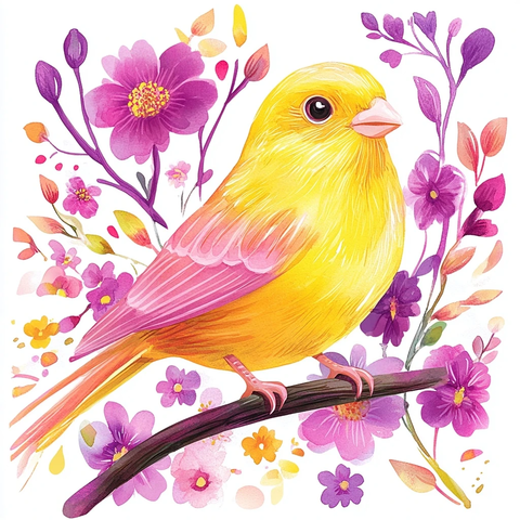 黄鹂鸟栖息花丛枝头