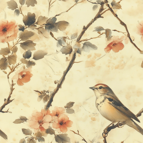 竹叶花卉鸟蝶水彩壁纸