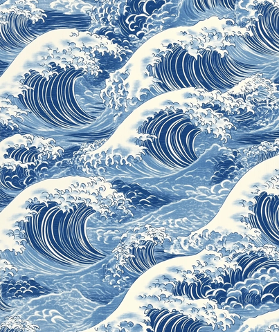 蓝白波浪纹理织物设计