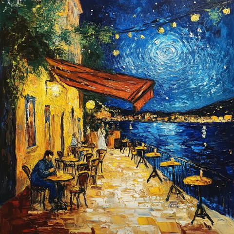 夜晚咖啡馆露天座位