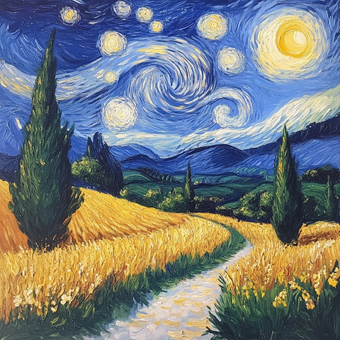 麦田柏树星空风格