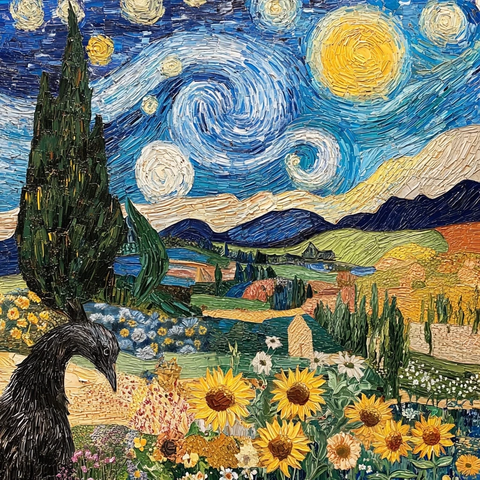 星空向日葵麦田柏树