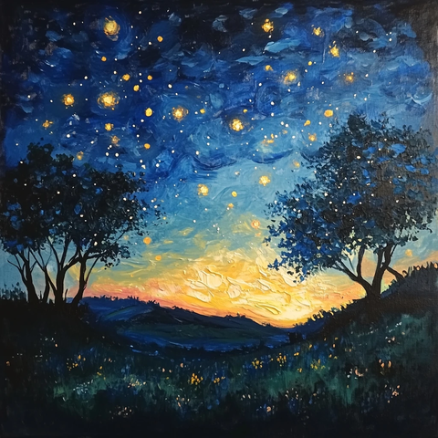 夜空繁星月光映照