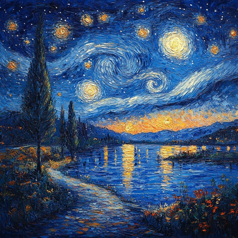 星夜油画风格天空