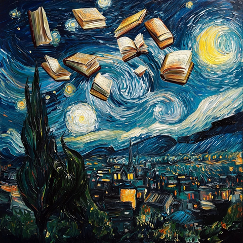 星空中的书本与星夜