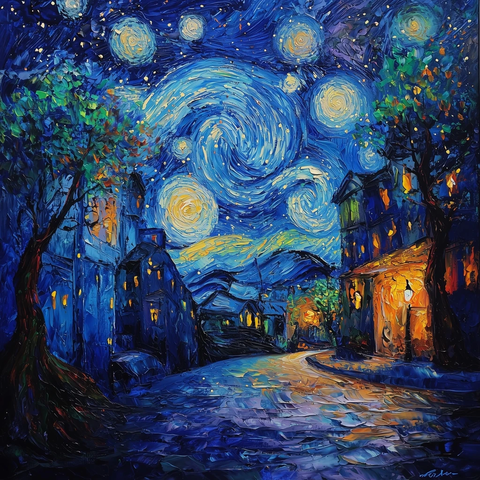 星空街道油画风格