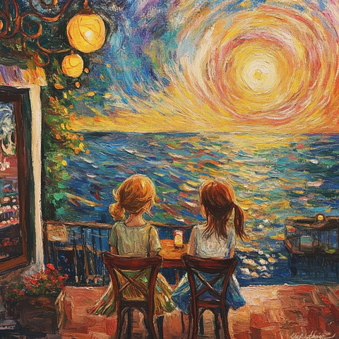 女孩海边漫步咖啡厅休憩