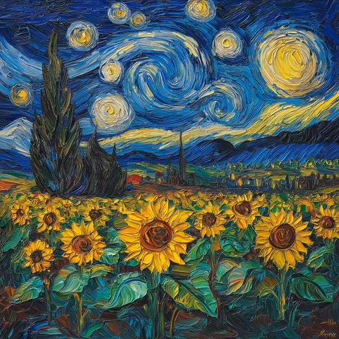 星空下的向日葵花田