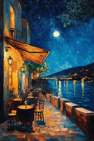 夜晚咖啡馆露天座位