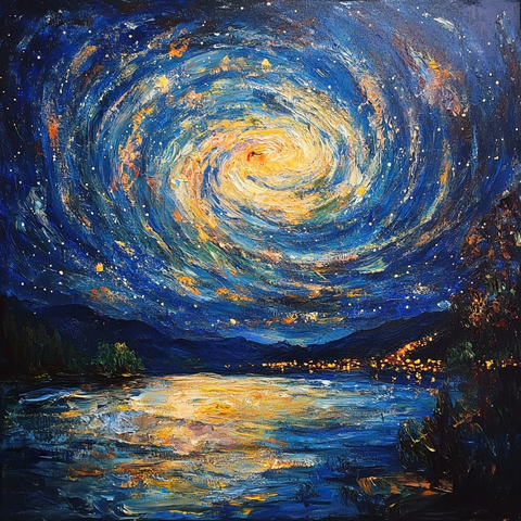 银河星空印象派绘画