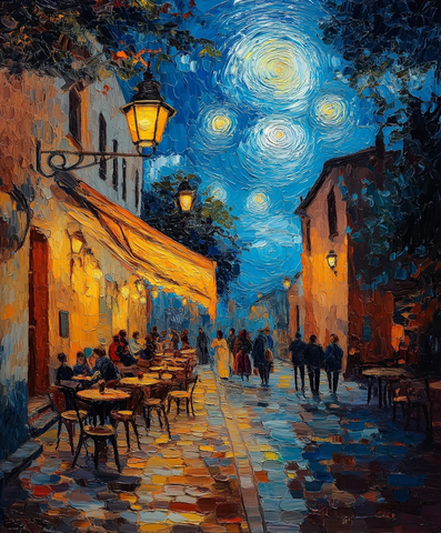 夜色咖啡馆露天桌椅人群