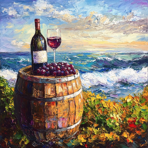 酒桶酒瓶酒杯葡萄园海浪