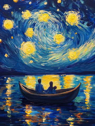 星夜船上情侣水上灯光