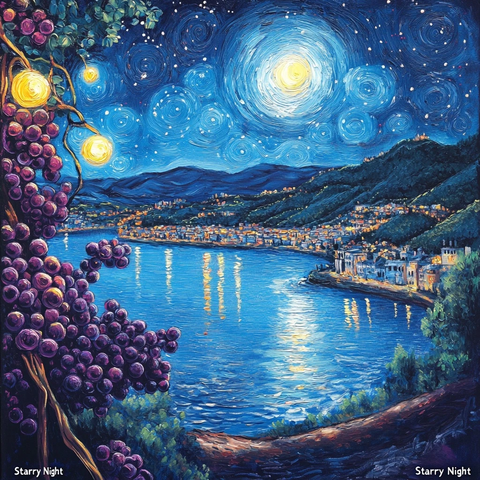 星空月光葡萄园城市灯光