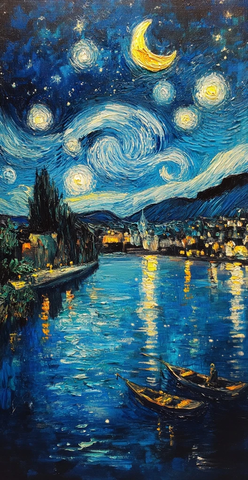 星空城市与河流倒影