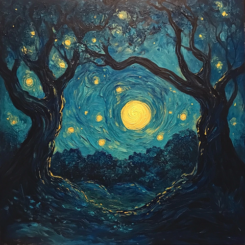 星空夜晚风车村庄