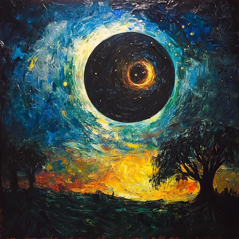 星夜风格日全食绘画