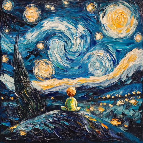 小王子坐在月亮上看星空