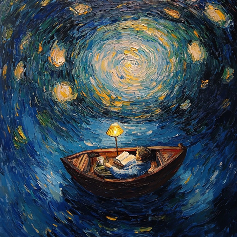 杯中船上梵高与星空