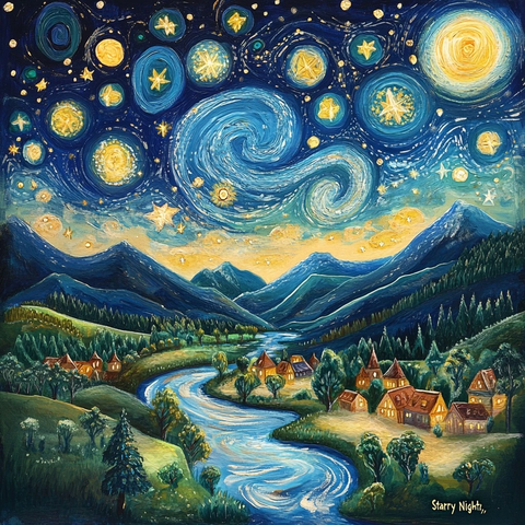 星空银河山林河流村庄