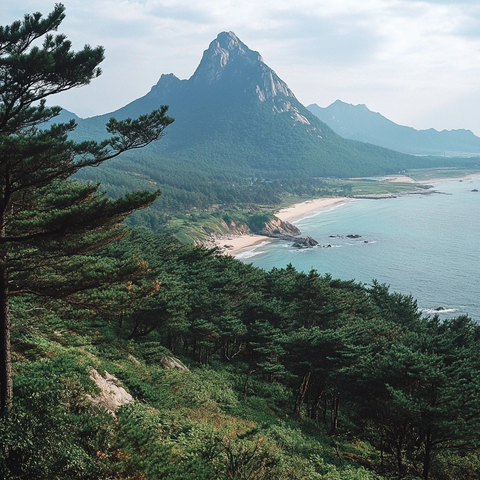 山林与海岸边山脉风景的自然景观