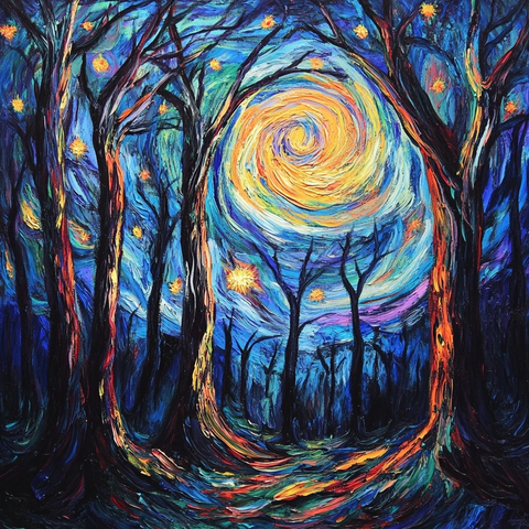 星空下的奇幻扭曲树林