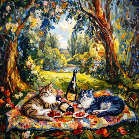 三只猫花毯休憩