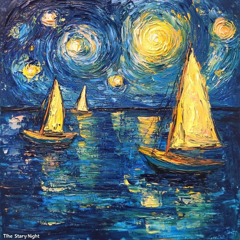 星夜帆影船行波上