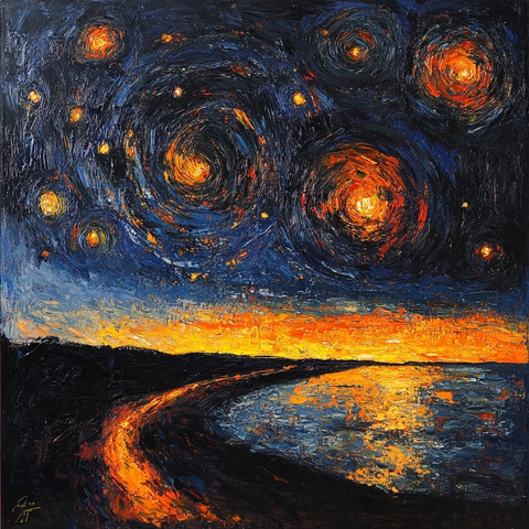 橙色流星划过夜空