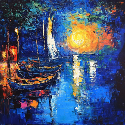 夜色印象抽象画作