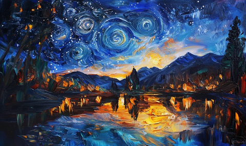 圣诞夜星空油画