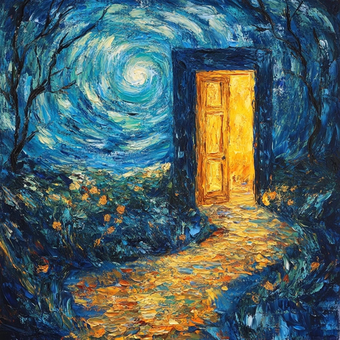 梵高风格路径通向光明之门