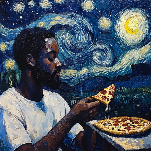 非裔美国人街边吃披萨