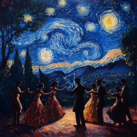 星夜下花园中情侣舞蹈