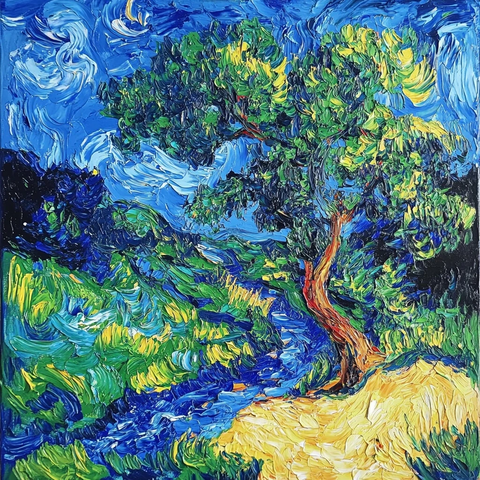 星空下的麦田与柏树