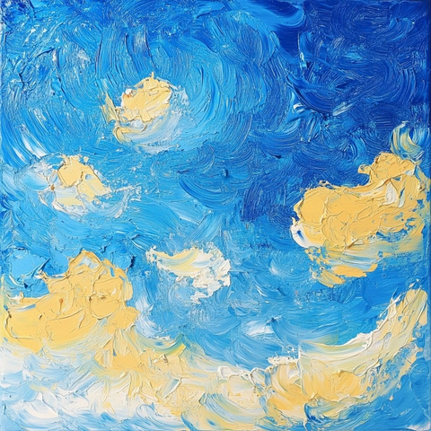 蓝黄天空小笔触画作