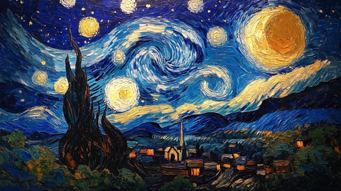 夜空星月油彩画