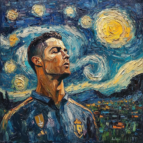 罗纳尔多星空油画风格