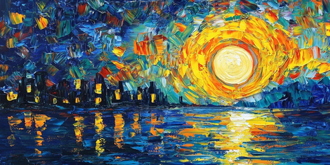 日落水景与城市夜灯