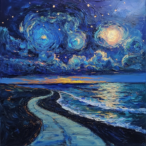 夜海路影云星光