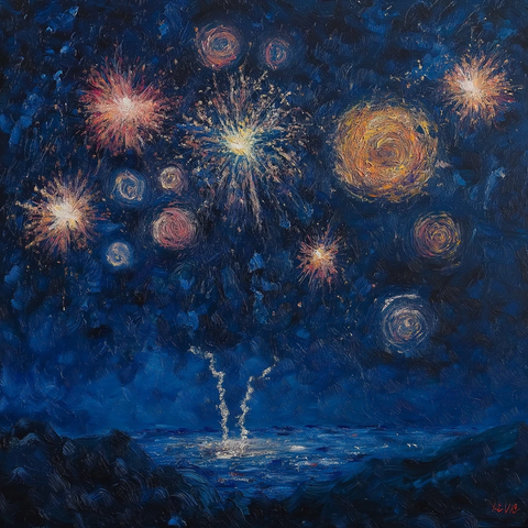 星空烟花绚烂夜空