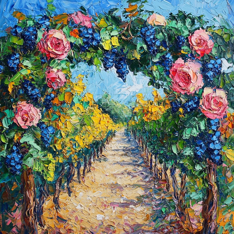 葡萄园玫瑰油画风格